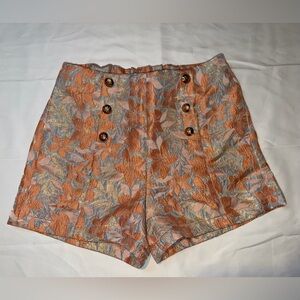 Easy Clothes Floral Jacquard High Waist Shorts Medium Gold Buttons